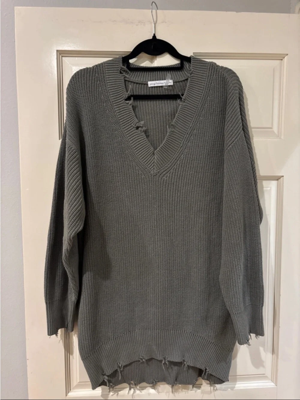 Young Fabulous & Broke Distressed V-Neck Sweater - Gray
